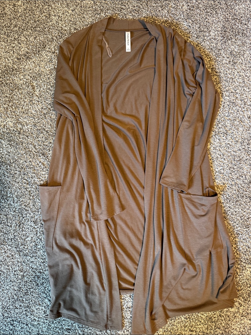 Zenana Outfitters Taupe Open-Front Knit Cardigan